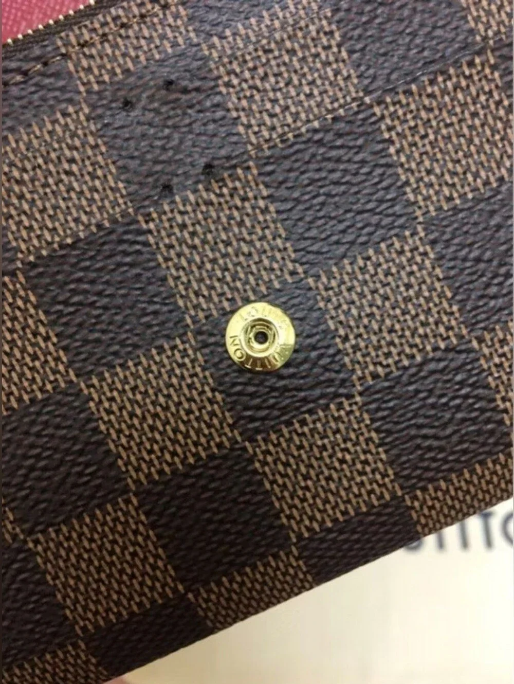 Louis Vuitton Damier Ebene Continental Wallet with Red Snap Closure